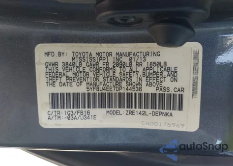 2013 Toyota Corolla Le from USA, damaged, VIN 5YFBU4EE7DP144536